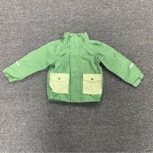 Kids Green Two-Tone Raincoat with Front Patch Pockets